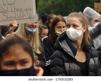 Nuremberg, Bavaria, Germany -June 6, 2020: Black Lives Matter And Anti-Racism Protests In Nuremberg. George Floyd's Murder In Police Custody Sparked 5000 Protesters To Speak Out Against Racism