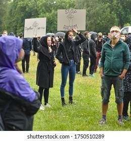 Nuremberg, Bavaria, Germany -June 6, 2020: Black Lives Matter And Anti-Racism Protests In Nuremberg. George Floyd's Murder In Police Custody Sparked 5000 Protesters To Speak Out Against Racism