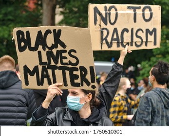 Nuremberg, Bavaria, Germany -June 6, 2020: Black Lives Matter And Anti-Racism Protests In Nuremberg. George Floyd's Murder In Police Custody Sparked 5000 Protesters To Speak Out Against Racism