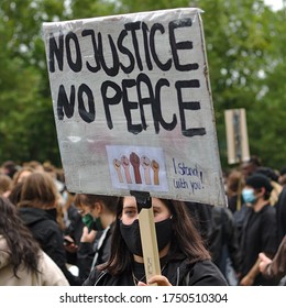 Nuremberg, Bavaria, Germany -June 6, 2020: Black Lives Matter And Anti-Racism Protests In Nuremberg. George Floyd's Murder In Police Custody Sparked 5000 Protesters To Speak Out Against Racism