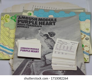 Nuremberg, Bavaria, Germany - March 22, 2020: A Very Rare Table Top Game Called Ambush From Victory Games. Published In The 1980s This Game Has A Cult Following Until This Day And Age.
