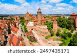 Nuremberg Castle aerial panoramic view. Castle located in the historical center of Nuremberg city in Bavaria, Germany.