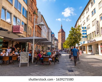 Nuremberg, Germany, On August 21, 2018. People Have Rest In Typical Cafe In Old Town