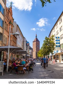 Nuremberg, Germany, On August 21, 2018. People Have Rest In Typical Cafe In Old Town