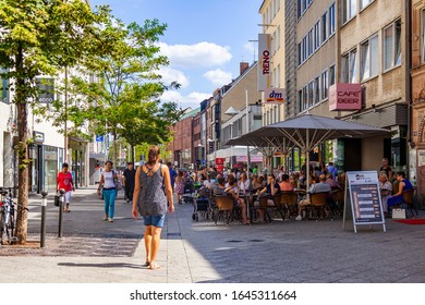 Nuremberg, Germany, On August 21, 2018. People Have Rest In Typical Cafe In Old Town