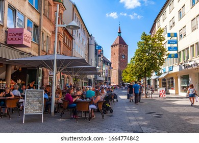 Nuremberg, Germany, On August 21, 2018. People Have Rest In Typical Cafe In Old Town