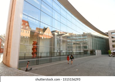 Nuremberg, Germany - September 4, 2019: People Near The Neues Museum Nuremberg In Center Of Nuremberg.