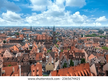 Nuremberg old town aerial panoramic view, Bavaria, Germany
