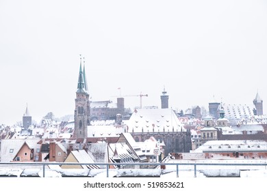 Nuremberg Skyline In Winter With Snow 