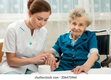 Nurse Cares Elderly Woman Lying Bed Stock Photo (Edit Now) 75178384