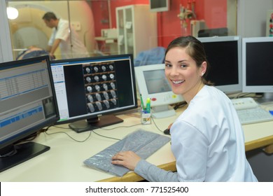 Nurse At Computer In Radiology Department