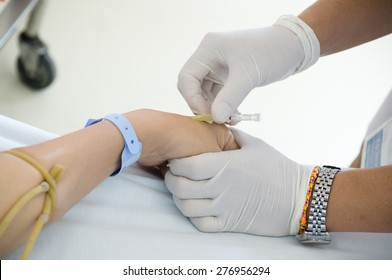 Nurse Do Phlebotomy From Patient In Hospital Close Up Shot