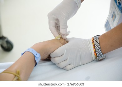 Nurse Do Phlebotomy From Patient In Hospital Close Up Shot