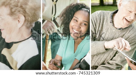 Nurse explaining use of tablet to senior people.