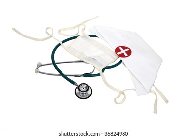 Nurse Hat, Stethoscope And Retro Surgical Facial Mask - Path Included