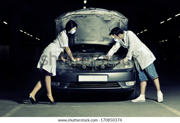 The nurse helps\
the doctor with car repairs