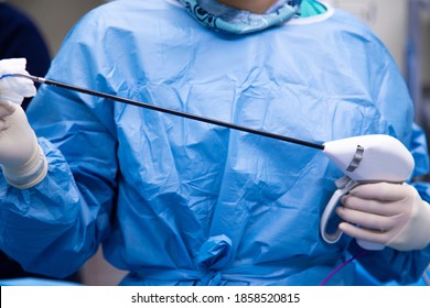 Nurse Holding Endoscope Before Gastroscopy. 