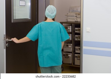 A Nurse Is Leaving Operating Room