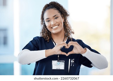 Nurse, portrait or heart hands in hospital wellness, medicine trust or medical support in life insurance, help or vote. Smile, happy or doctor with love gesture in healthcare, emoji or woman security - Powered by Shutterstock