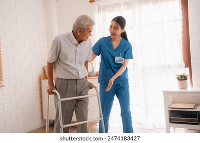 nursing home assistance in health insurance business concept, asian woman doctor or nurse caregiver support health care to elderly senior patient person, caretaker in medicals care recovery service - Powered by Shutterstock