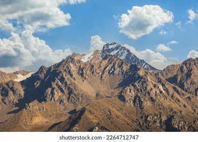 Nursultan Peak or Komsomol Peak. Mountains of Trans-Ili Alatau Tian Shan, Kazakhstan, Almaty.