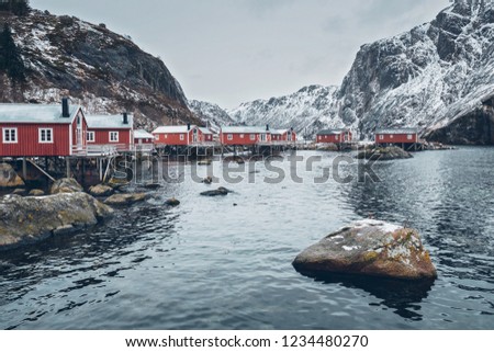 Similar – Red cottages-tourist rorbuer in A i Lofoten. Sorvagen-Norway-323