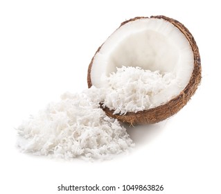 Nut With Fresh Coconut Flakes On White Background