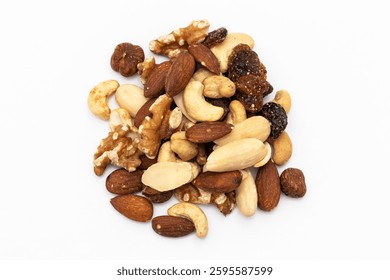 Nut kernel mixture cropped against a white background