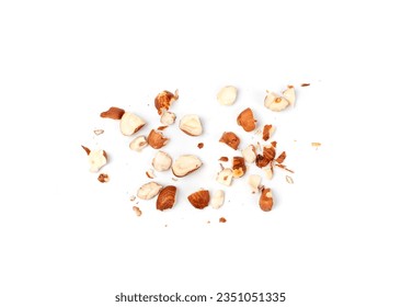 Nut Kernels Crumbs, Broken Hazelnuts Pile Isolated, Healthy Organic Crush Nuts Group, Hazel Nut Pieces on White Background Top View - Shutterstock ID 2351051335