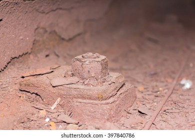 Nut old Gail's nest with rust and grease, Background of industrial.
