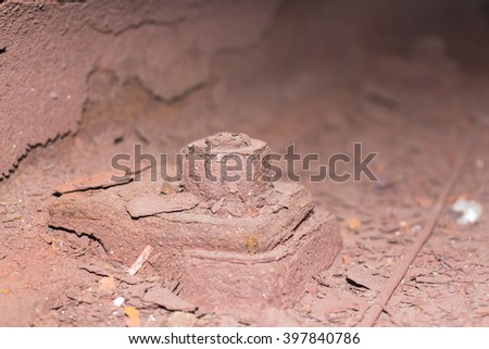 Nut old Gail's nest with rust and grease, Background of industrial.
