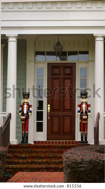 Nutcracker Christmas Decoration On Front Porch Royalty Free