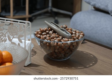 Nutcracker and hazelnuts with shell