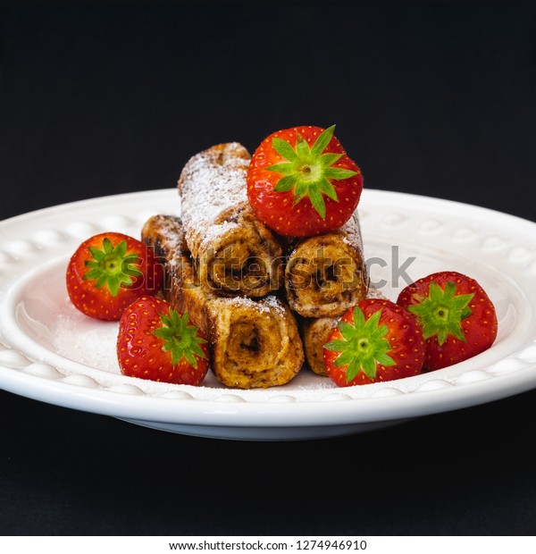 Nutella French Toast Rolls Strawberries Isolated Stock Photo Edit Now 1274946910