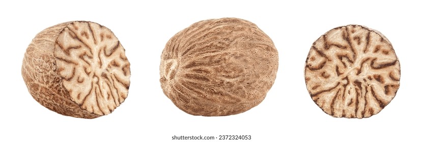 nutmeg half isolated on white background with full depth of field. Top view. Flat lay - Powered by Shutterstock