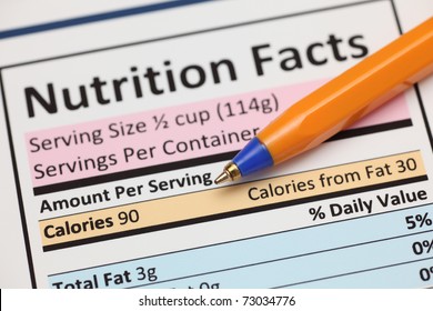 Nutrition facts. Close-up.