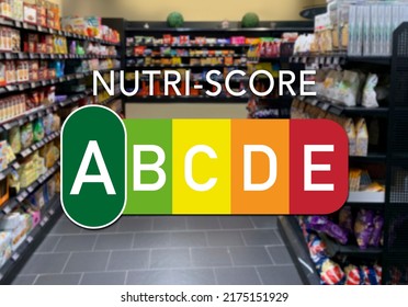 Nutrition labeling of food, Nutri score, supermarket, five-level color and letter scale
 - Shutterstock ID 2175151929