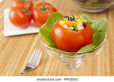 Nutritious Quinoa Salad In A Stuffed Tomato With Greens