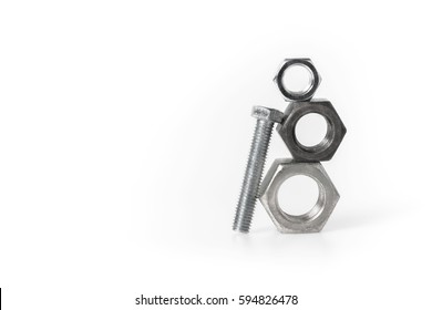 Nuts And  Bolt On White Background, One Size Does Not Fit All Concept, Put The Right Man To The Right Job Concept