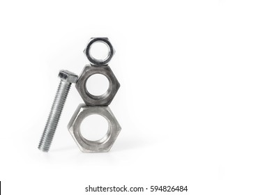 Nuts And  Bolt On White Background, One Size Does Not Fit All Concept, Put The Right Man To The Right Job Concept