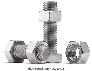 Nuts And Bolts Isolated On A White Background With Clipping Path