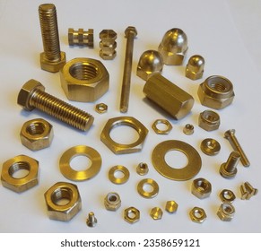 nuts bolts washers in brass plain - Powered by Shutterstock