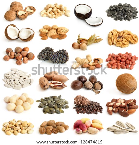 Nuts collection on a white background