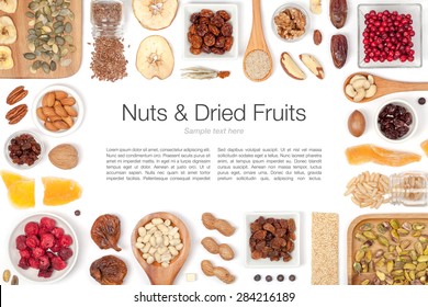 Nuts And Dried Fruits On White Background