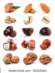 Nuts Isolated On White Background For Packaging