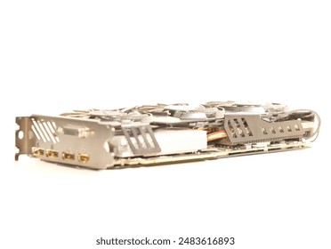 NVIDIA gaming GPU N970EXTREME with windforce cooling system shot with sharp depth plane behind white background