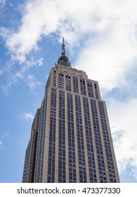 NY - MANHATTAN CIRCA DEC 2014: Empire State Building Facade Close Up Vie From Street In New York City