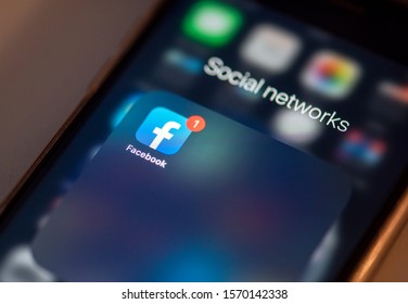 NY- NOV 25: Facebook App Or Application On Screen Of Mobile Phone On November 25. 2019 In USA