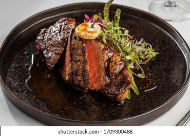 NY Strip Steak Grilled With Asparagus