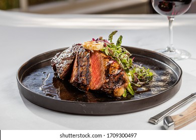 NY Strip Steak Grilled With Asparagus